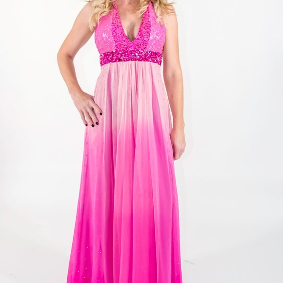 SCALA Gown Dress Gradient  Pink Requins Prom Wedding Small - Picture 5 of 9